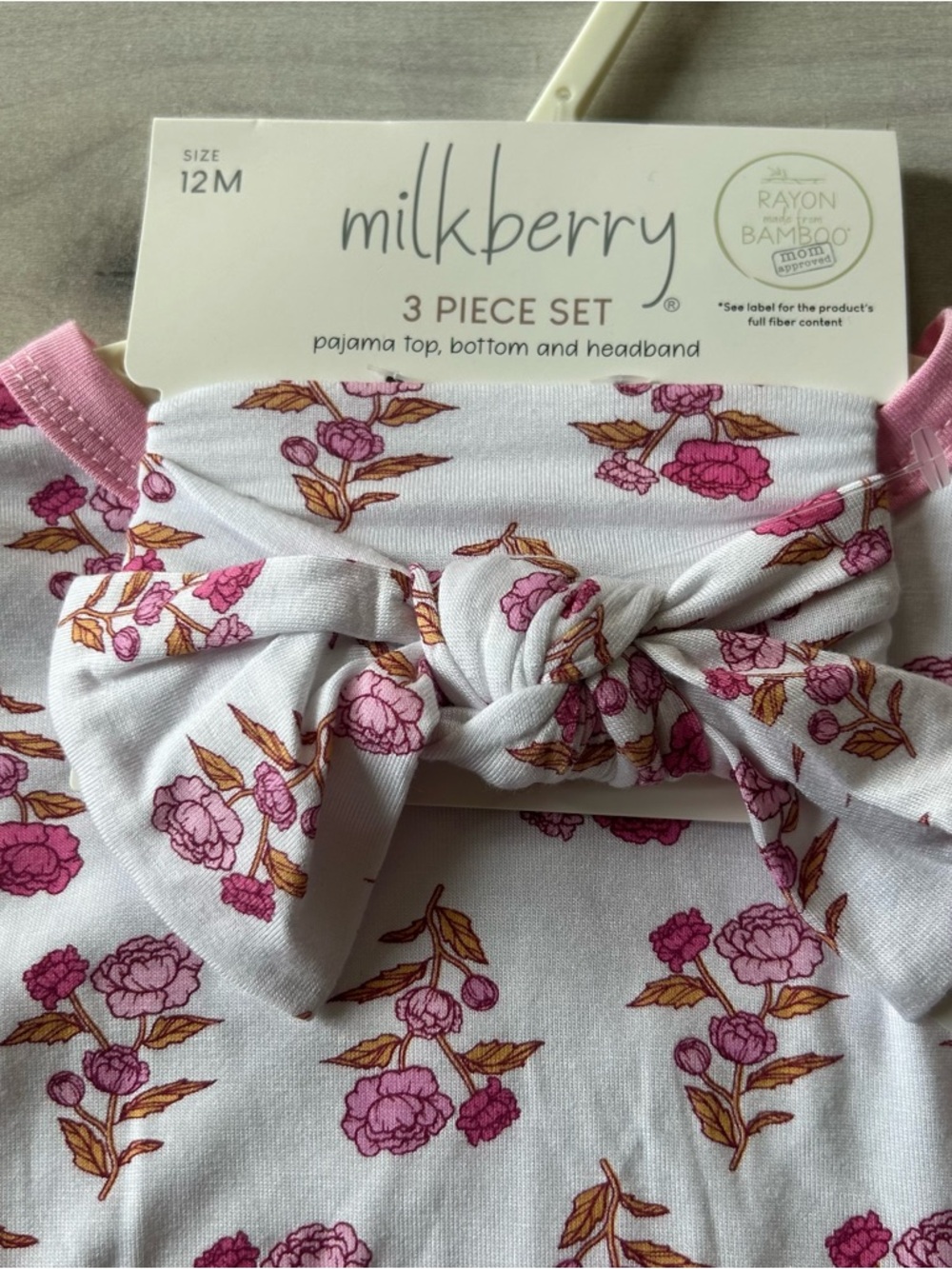 NWT Milkberry Pink Floral Rayon Made from Bamboo Kids Three Piece Pajama Set - Picture 3 of 4